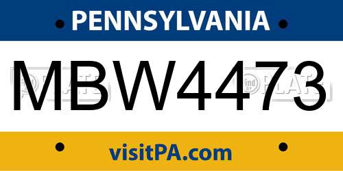 MBW4473 Pennsylvania License Plate