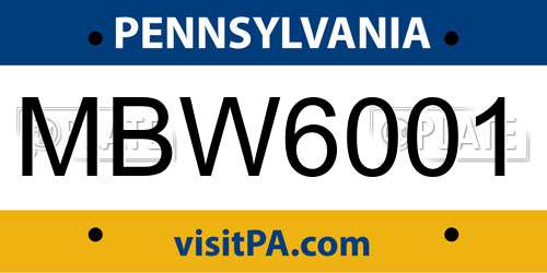 MBW6001 Pennsylvania License Plate