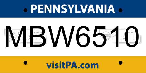 MBW6510 Pennsylvania License Plate