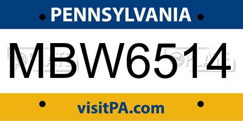MBW6514 Pennsylvania License Plate