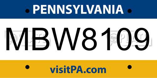MBW8109 Pennsylvania License Plate