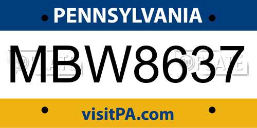 MBW8637 Pennsylvania License Plate