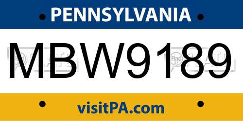 MBW9189 Pennsylvania License Plate