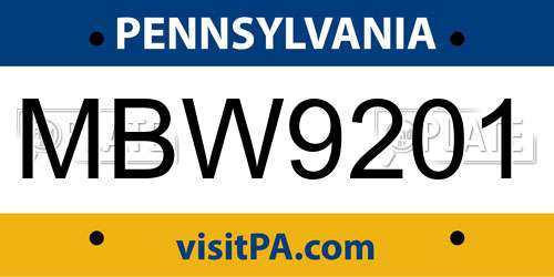 MBW9201 Pennsylvania License Plate
