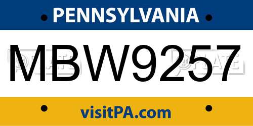 MBW9257 Pennsylvania License Plate