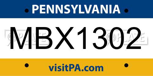 MBX1302 Pennsylvania License Plate