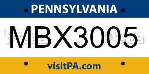 MBX3005 Pennsylvania License Plate