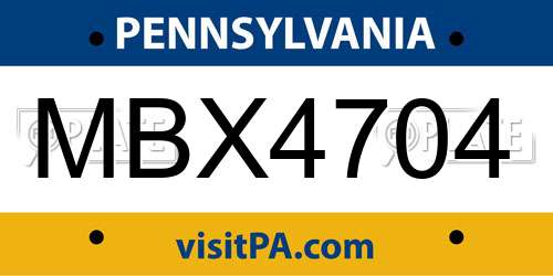 MBX4704 Pennsylvania License Plate