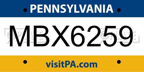 MBX6259 Pennsylvania License Plate