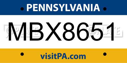 MBX8651 Pennsylvania License Plate
