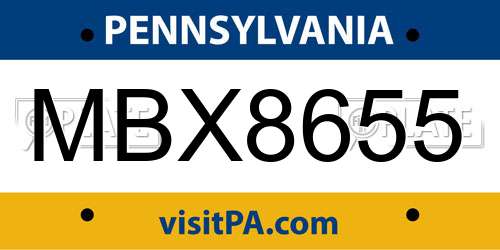 MBX8655 Pennsylvania License Plate