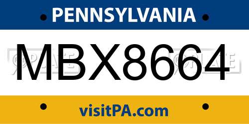 MBX8664 Pennsylvania License Plate