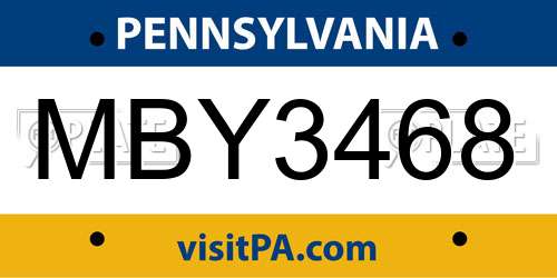 MBY3468 Pennsylvania License Plate