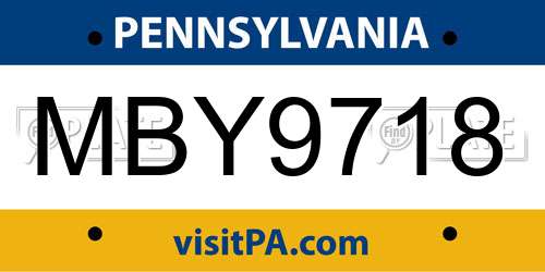MBY9718 Pennsylvania License Plate
