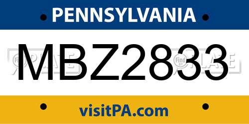 MBZ2833 Pennsylvania License Plate