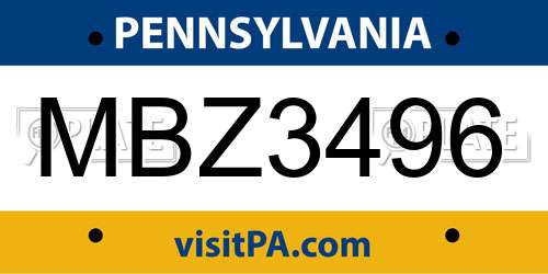 MBZ3496 Pennsylvania License Plate