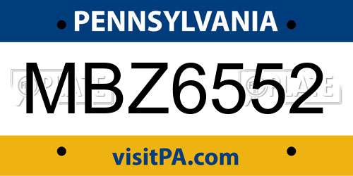 MBZ6552 Pennsylvania License Plate