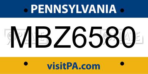 MBZ6580 Pennsylvania License Plate