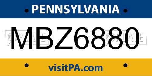 MBZ6880 Pennsylvania License Plate