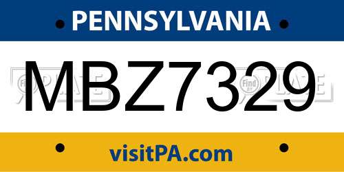 MBZ7329 Pennsylvania License Plate