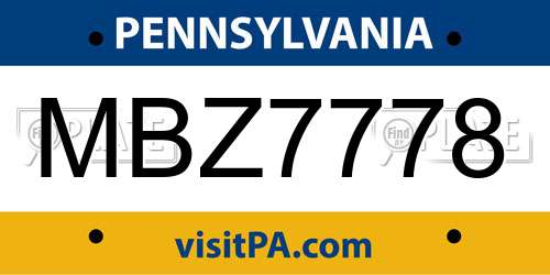 MBZ7778 Pennsylvania License Plate