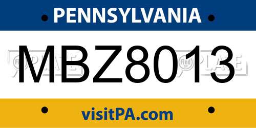 MBZ8013 Pennsylvania License Plate