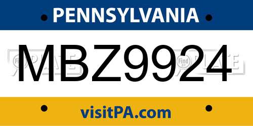 MBZ9924 Pennsylvania License Plate