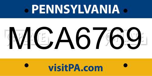 MCA6769 Pennsylvania License Plate