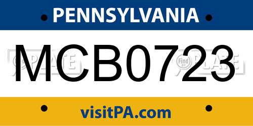 MCB0723 Pennsylvania License Plate