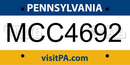 MCC4692 Pennsylvania License Plate