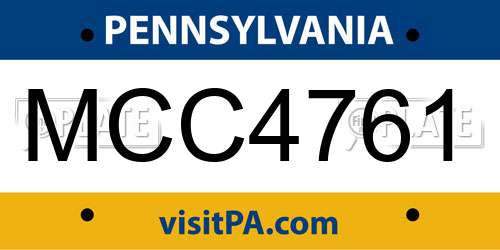 MCC4761 Pennsylvania License Plate
