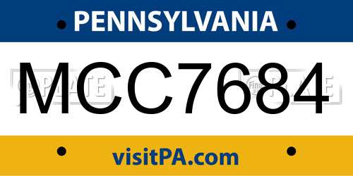 MCC7684 Pennsylvania License Plate