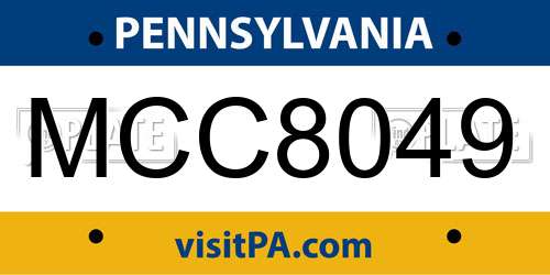 MCC8049 Pennsylvania License Plate