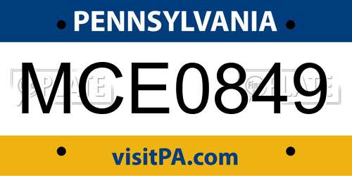 MCE0849 Pennsylvania License Plate