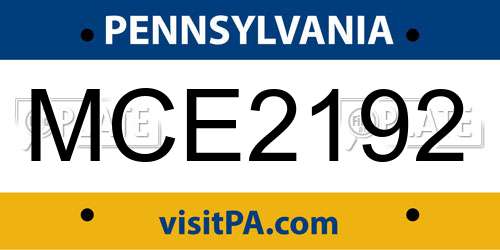 MCE2192 Pennsylvania License Plate
