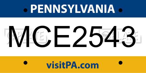 MCE2543 Pennsylvania License Plate