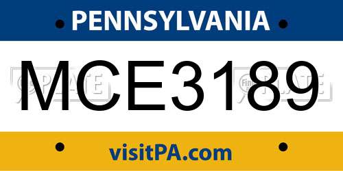MCE3189 Pennsylvania License Plate