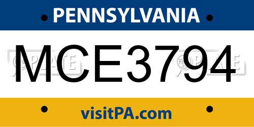 MCE3794 Pennsylvania License Plate