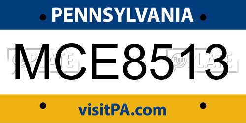 MCE8513 Pennsylvania License Plate