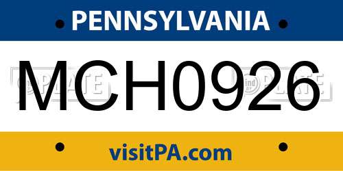 MCH0926 Pennsylvania License Plate