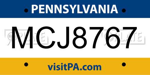 MCJ8767 Pennsylvania License Plate