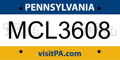 MCL3608 Pennsylvania License Plate