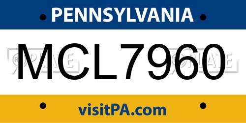 MCL7960 Pennsylvania License Plate