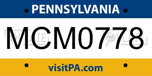 MCM0778 Pennsylvania License Plate