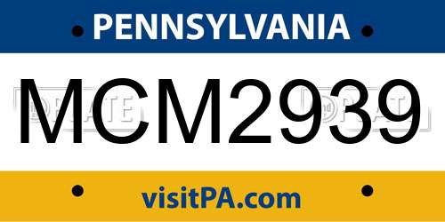 MCM2939 Pennsylvania License Plate