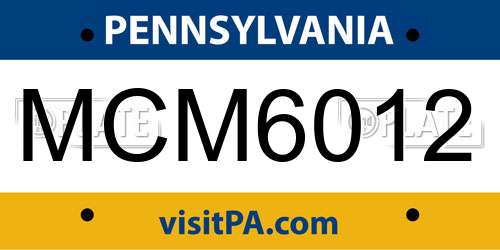 MCM6012 Pennsylvania License Plate
