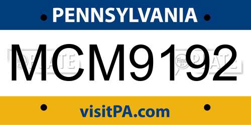 MCM9192 Pennsylvania License Plate
