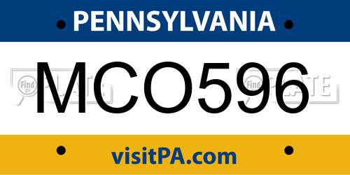MCO596 Pennsylvania License Plate