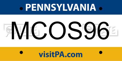 MCOS96 Pennsylvania License Plate