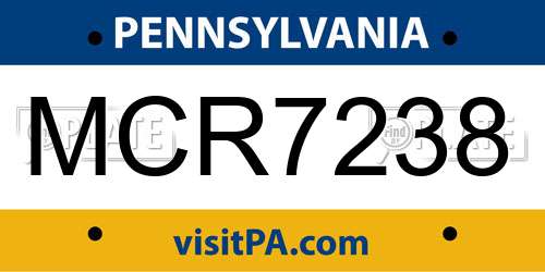 MCR7238 Pennsylvania License Plate